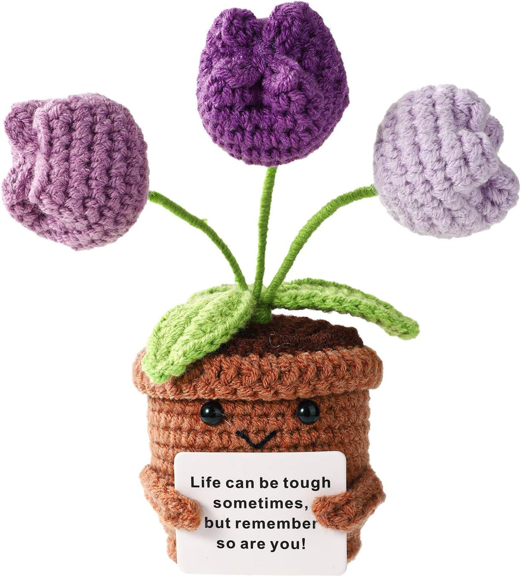 Mini Funny Knitted Wool Potato Toy with Positive Card - Creative Cute Crochet Doll Cheer Up Gift for Friends Parties Women Men Mothers Day Graduation Decoration and Encouragement