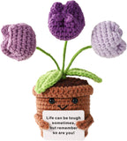 Mini Funny Knitted Wool Potato Toy with Positive Card - Creative Cute Crochet Doll Cheer Up Gift for Friends Parties Women Men Mothers Day Graduation Decoration and Encouragement