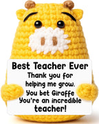 Teacher Appreciate Gifts Positive Giraffe - Thank you for Helping Me Grow, Handmade Crochet Giraffe Cute Stuff Decor, Thank You Teacher Appreciation Gifts for Women Men Birthday Retirement End of Year