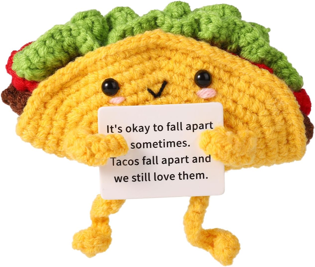 Mini Funny Knitted Wool Potato Toy with Positive Card - Creative Cute Crochet Doll Cheer Up Gift for Friends Parties Women Men Mothers Day Graduation Decoration and Encouragement