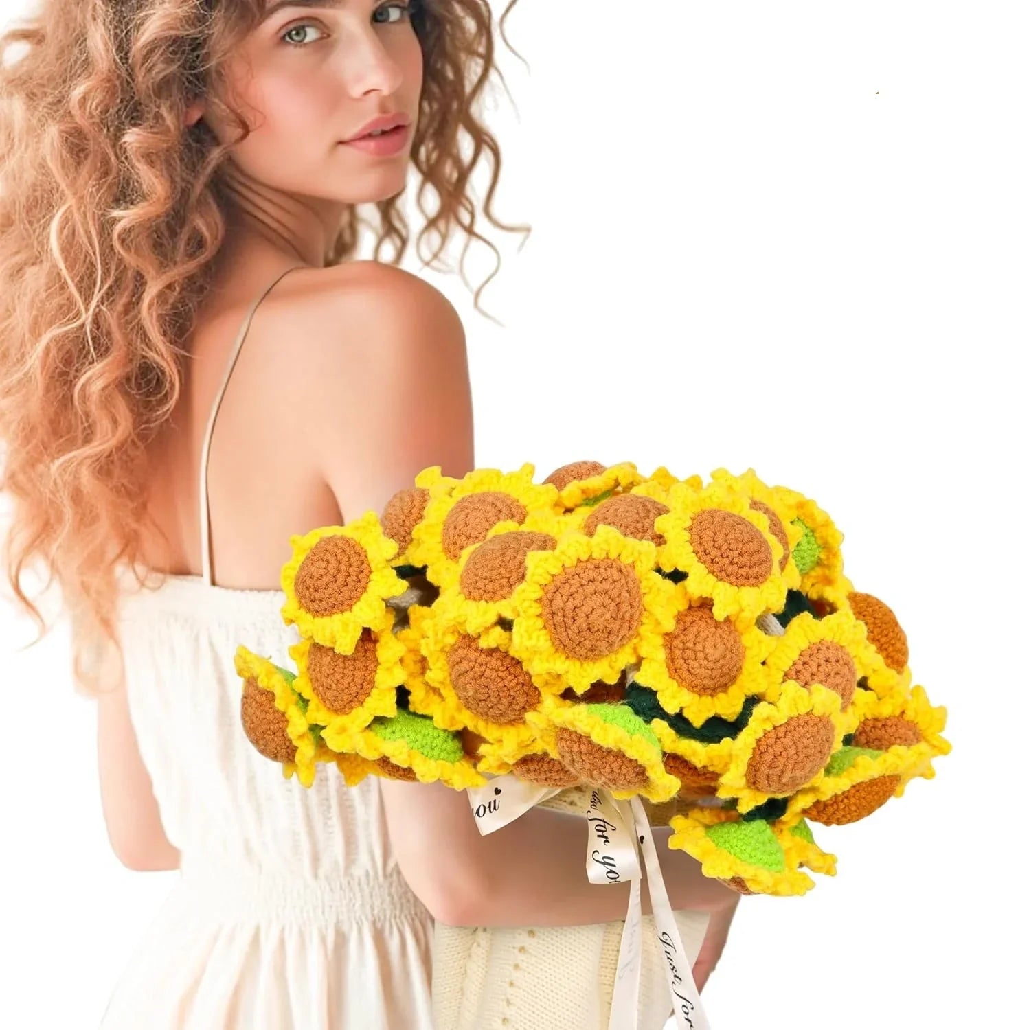 Cashmere Crochet Flower Bouquet Blanket-Sunflower