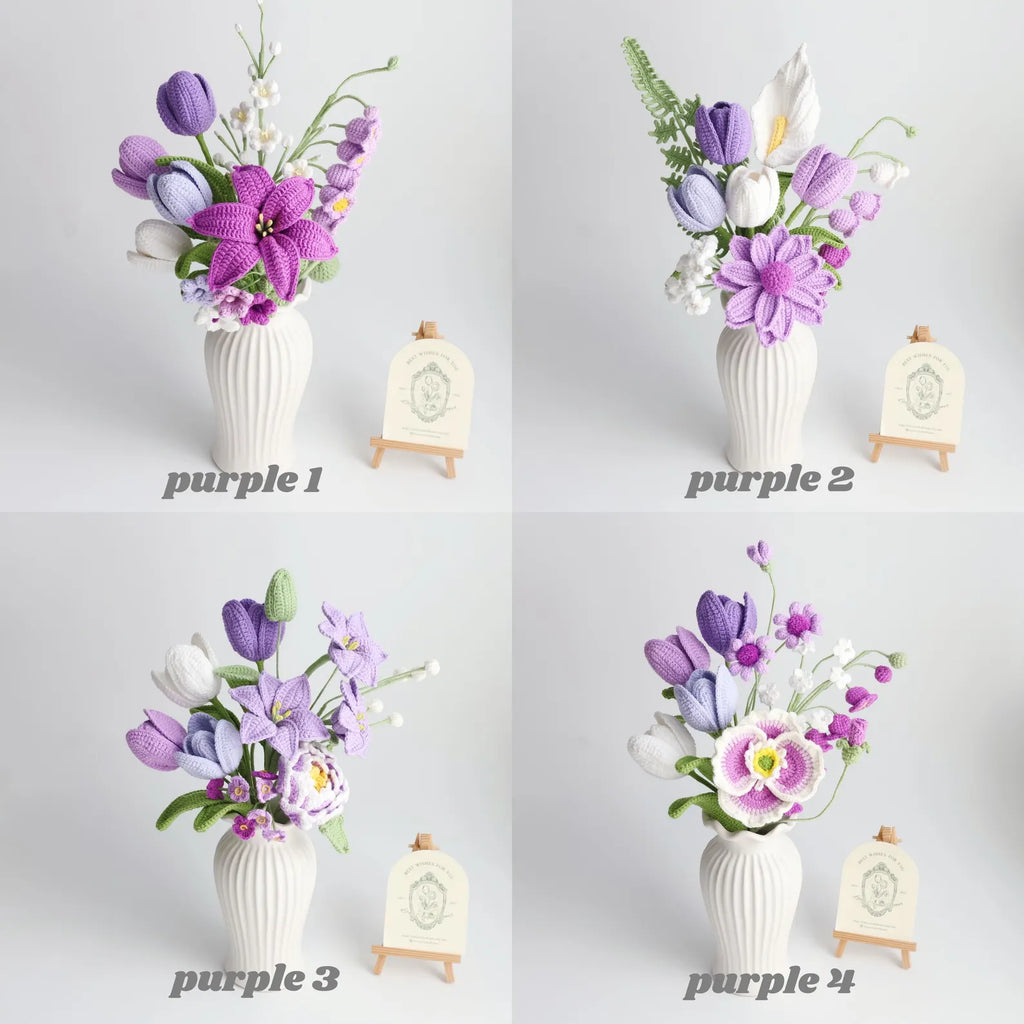 YSHomy Purple Series Crochet Flower Bundle Set (No Vase)