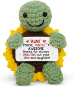 OASSIE Gifts for Mom from Daughter Son - Handmade Positive Crochet Turtle Sunflower - Mothers Day Birthday Gifts for Mom Mother in Law Mama Grandma, Emotional Support Crochet