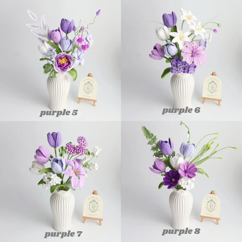 YSHomy Purple Series Crochet Flower Bundle Set (No Vase)
