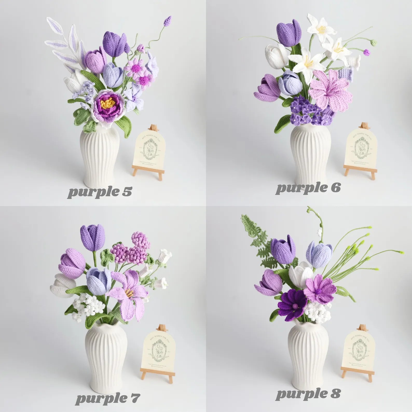 YSHomy Purple Series Crochet Flower Bundle Set (No Vase)