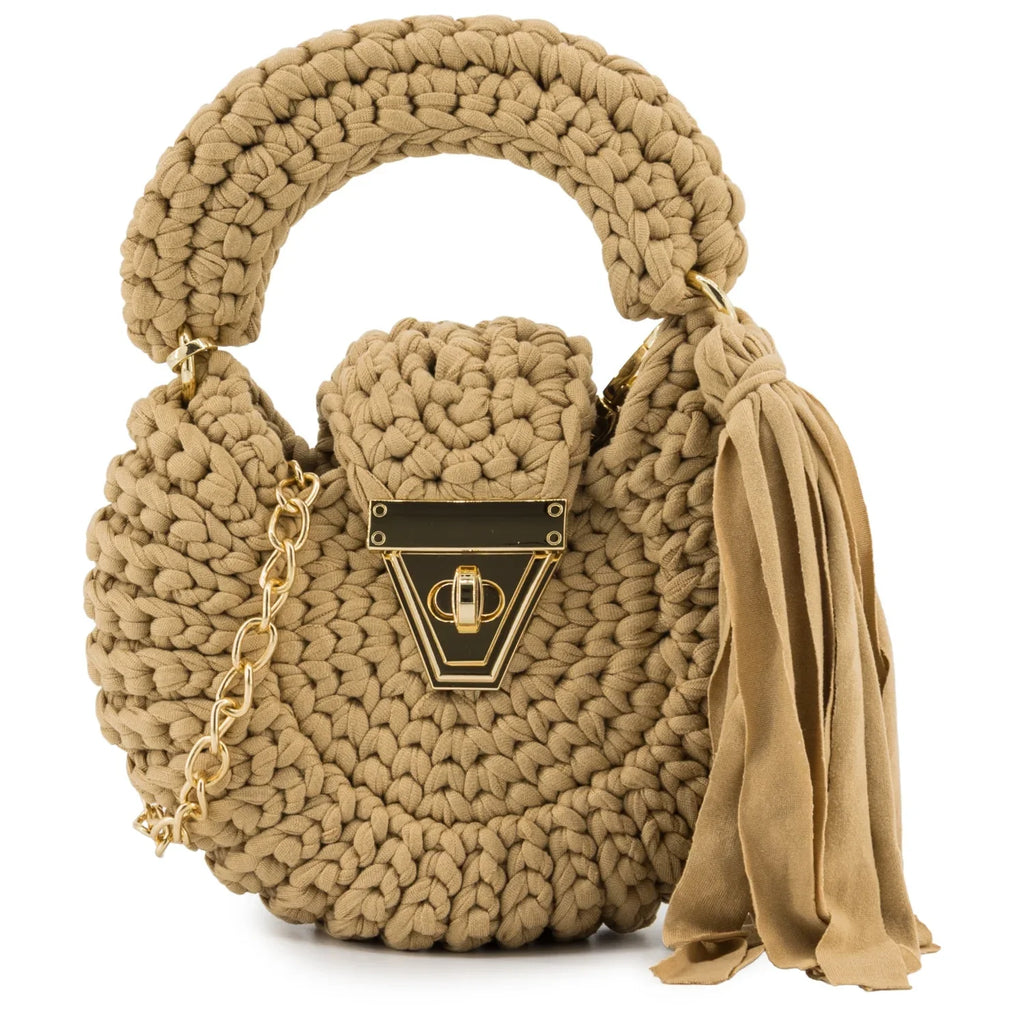 Crochet Round Crossbody Handbag-Beige