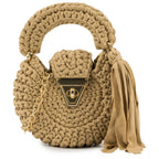 Crochet Round Crossbody Handbag-Beige