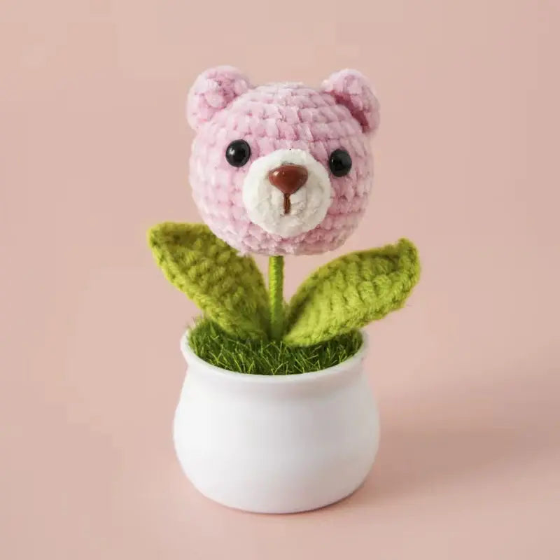 Crochet Animal Head White Pot Series
