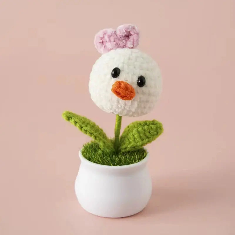 Crochet Animal Head White Pot Series
