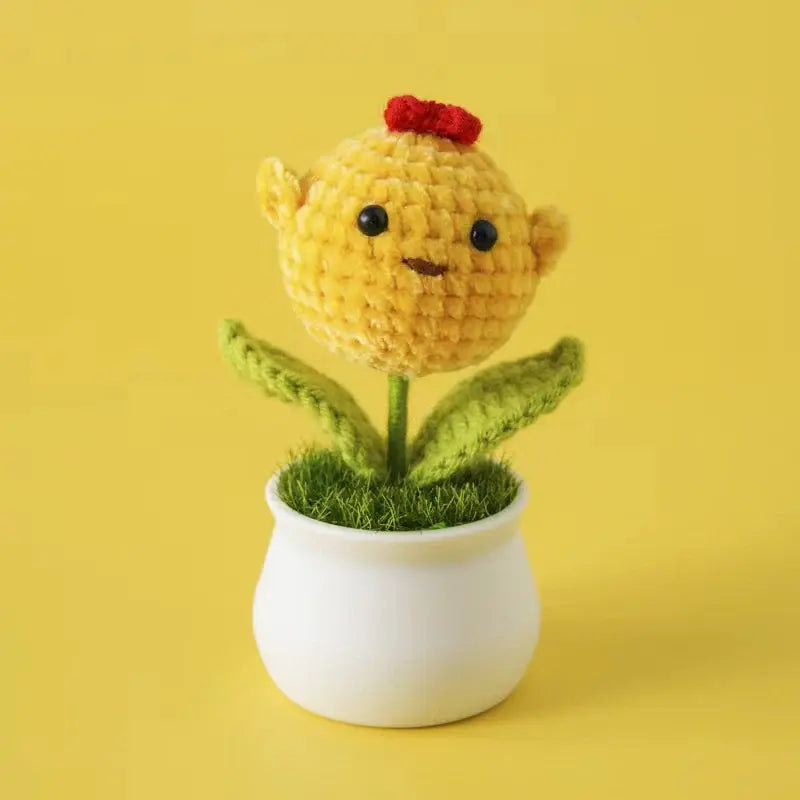 Crochet Animal Head White Pot Series