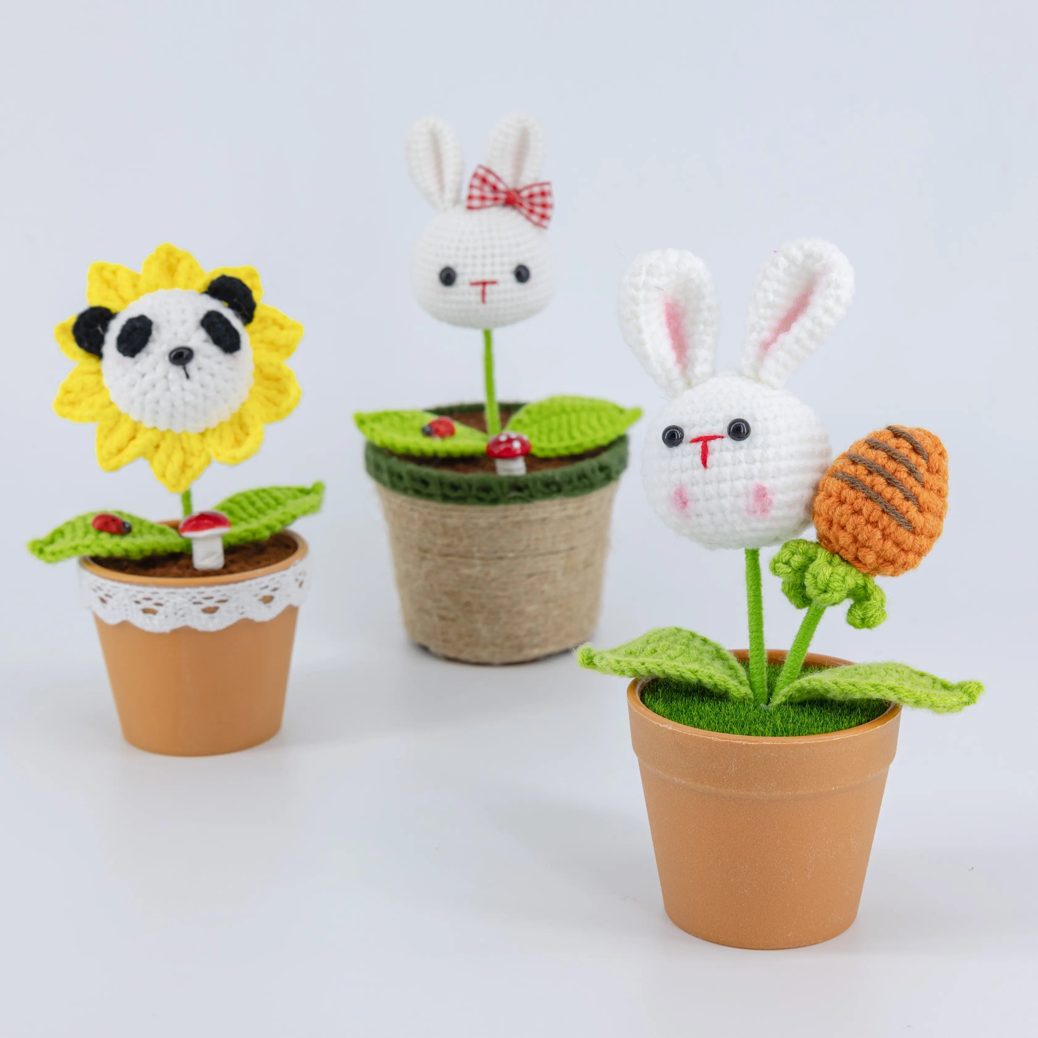 Crochet Bunny & Panda Pot Series