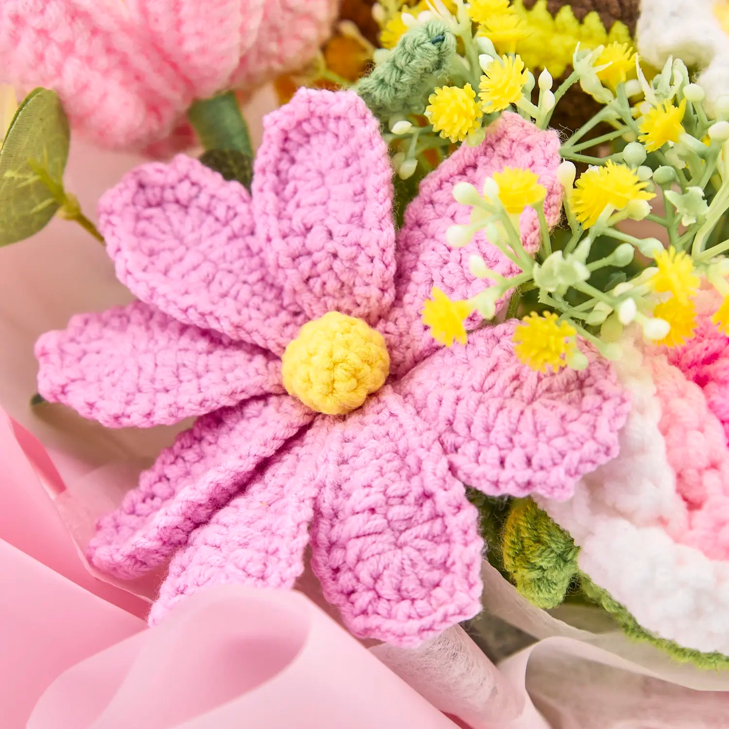 Crochet Bee Rose Tulip Sunflower Bouquet
