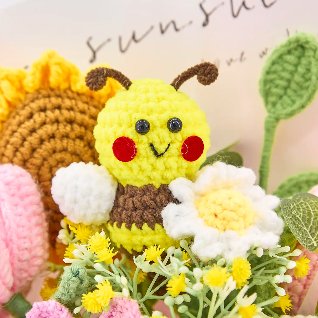 Crochet Bee Rose Tulip Sunflower Bouquet