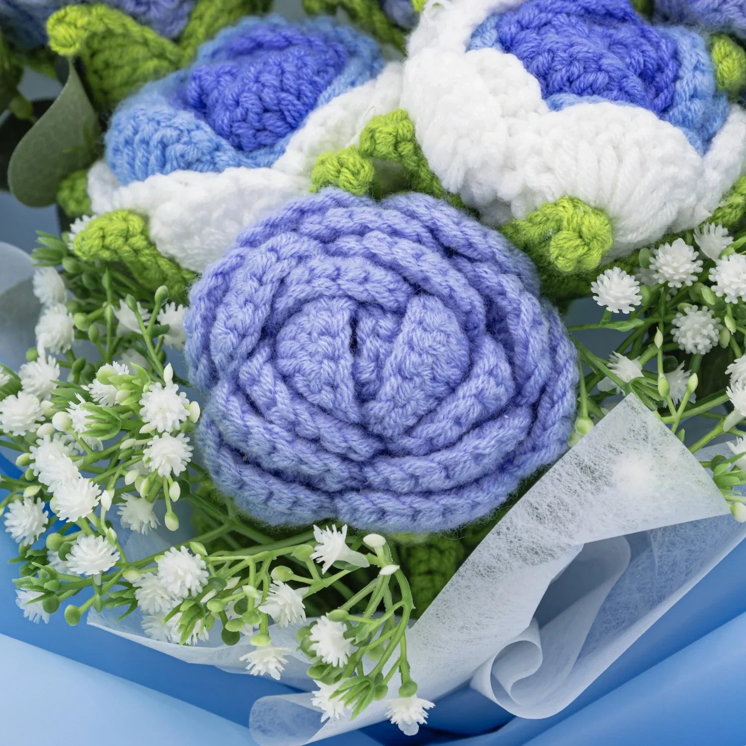 Crochet Blue Rose Bouquet