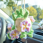 Crochet Hanging with Purple Flowers & Green Leaves