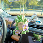 Crochet Hanging with Purple Flowers & Green Leaves