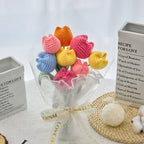 Crochet Colorful Tulip Bouquet with Transparent Wrapping