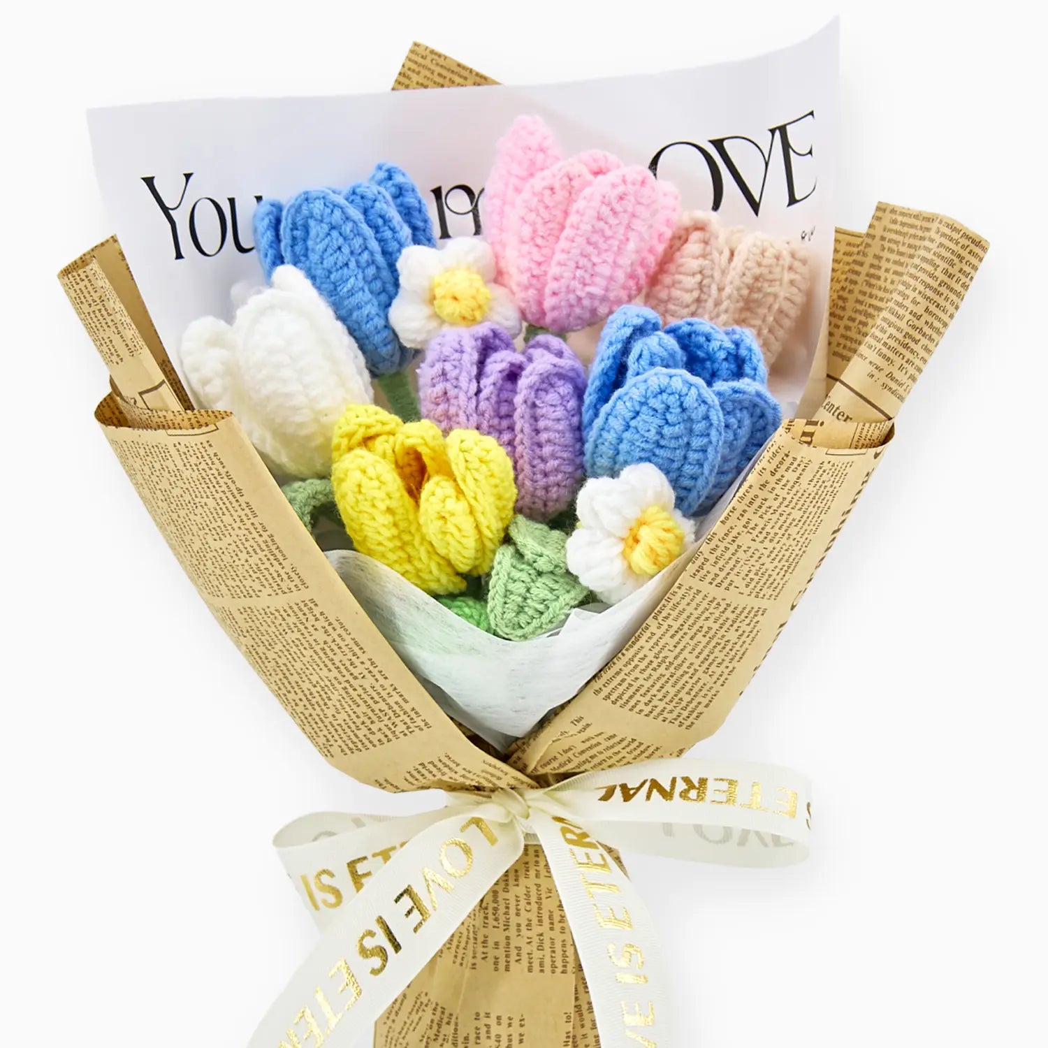 Crochet Tulip Bouquet with Newspaper Wrapping