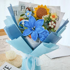 Crochet Lily Sunflower Rose Bouquet-Blue