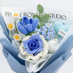 Crochet Thai Rose Tulip Heart Bouquet-Blue