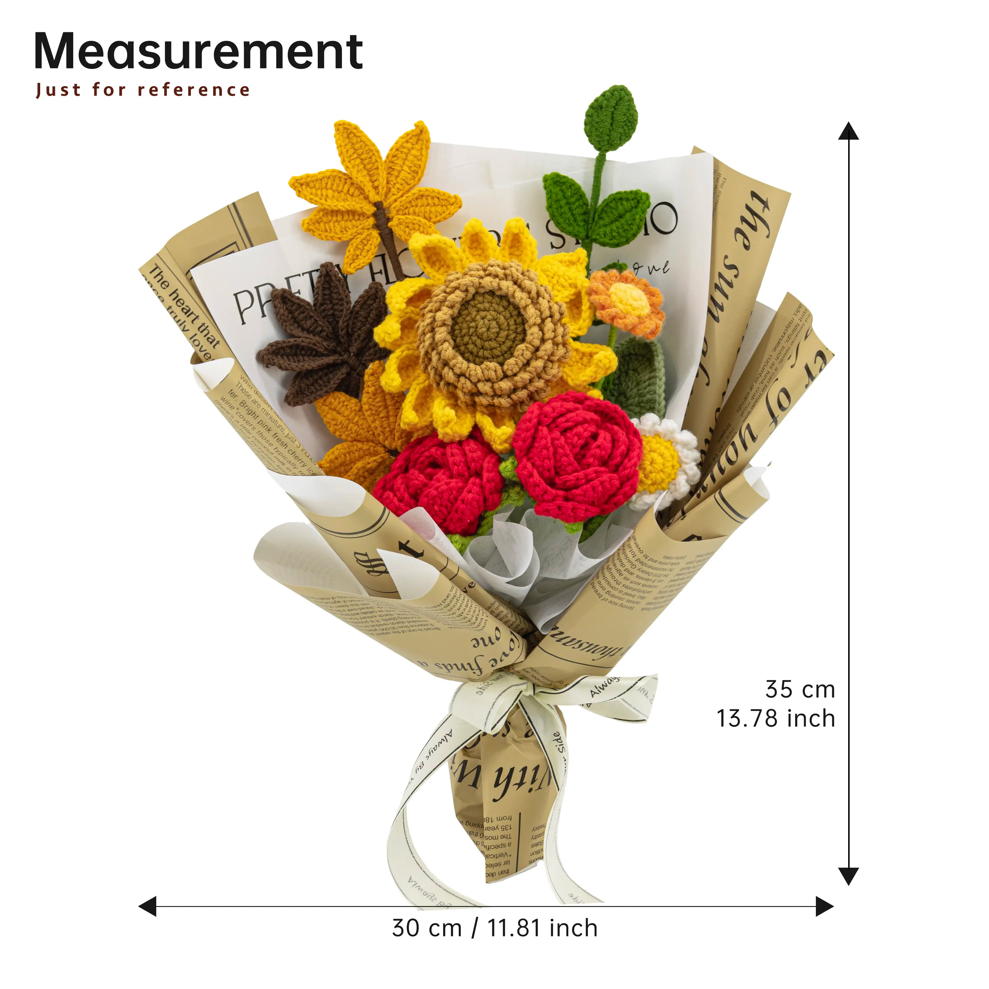 Crochet Sunflower Red Rose Maple Bouquet