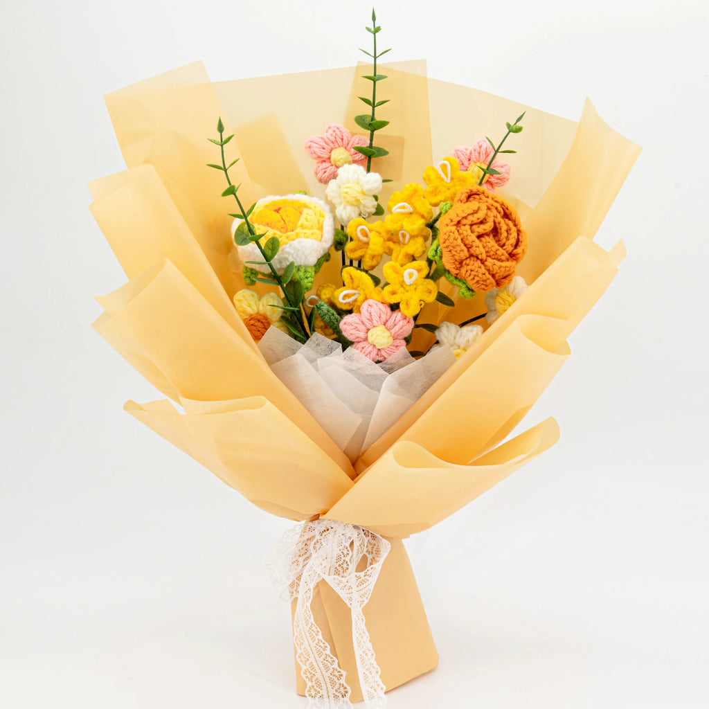 Crochet Yellow & Orange Rose Bouquet