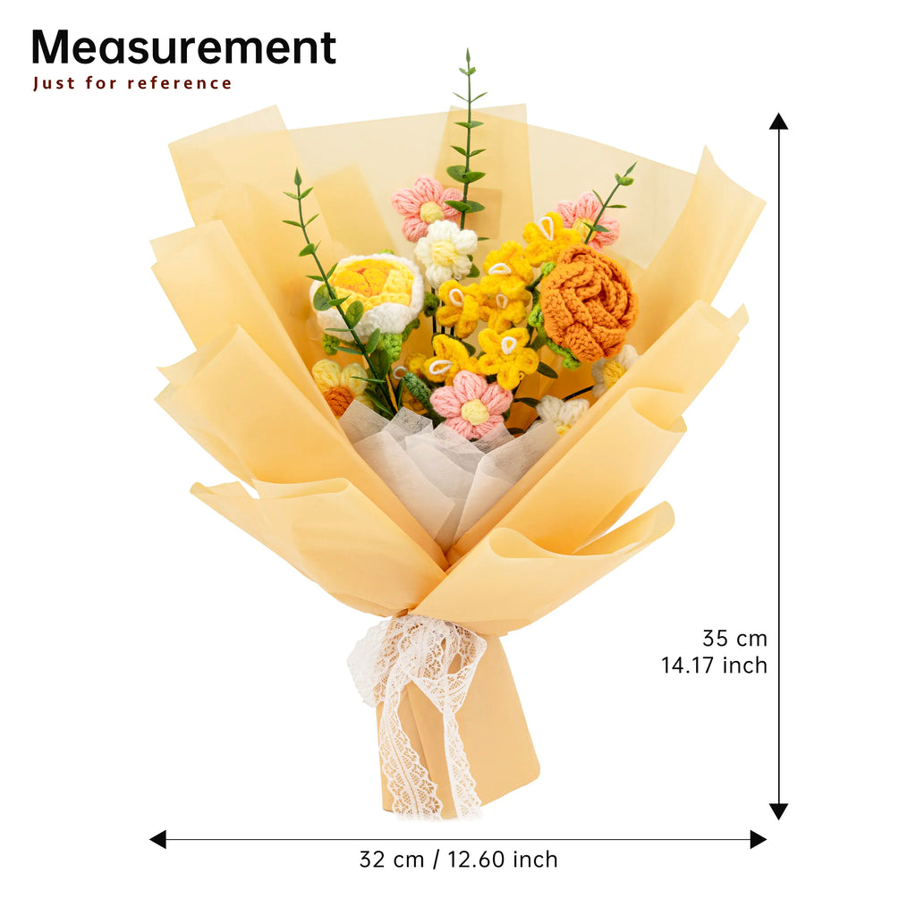 Crochet Yellow & Orange Rose Bouquet
