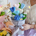 Crochet Rose Tulip Heart Bouquet-Blue