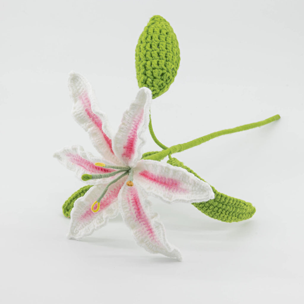 Crochet Pink & White Lily Rose Bouquet