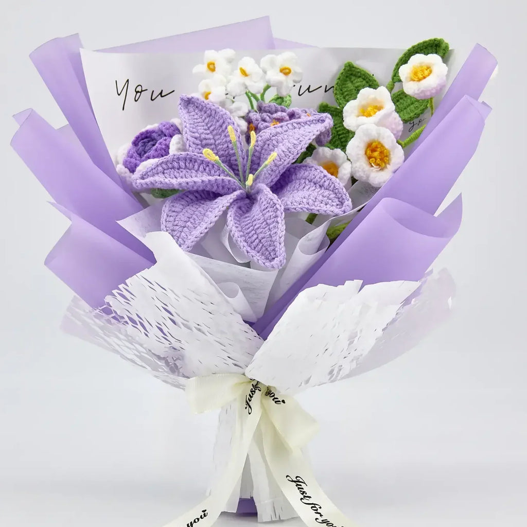 Crochet Purple Lily Rose Bouquet