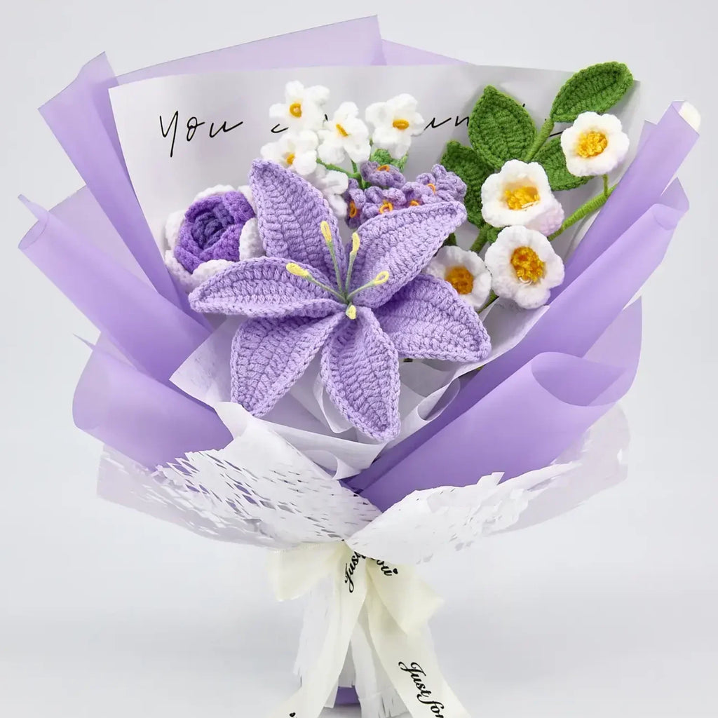 Crochet Purple Lily Rose Bouquet
