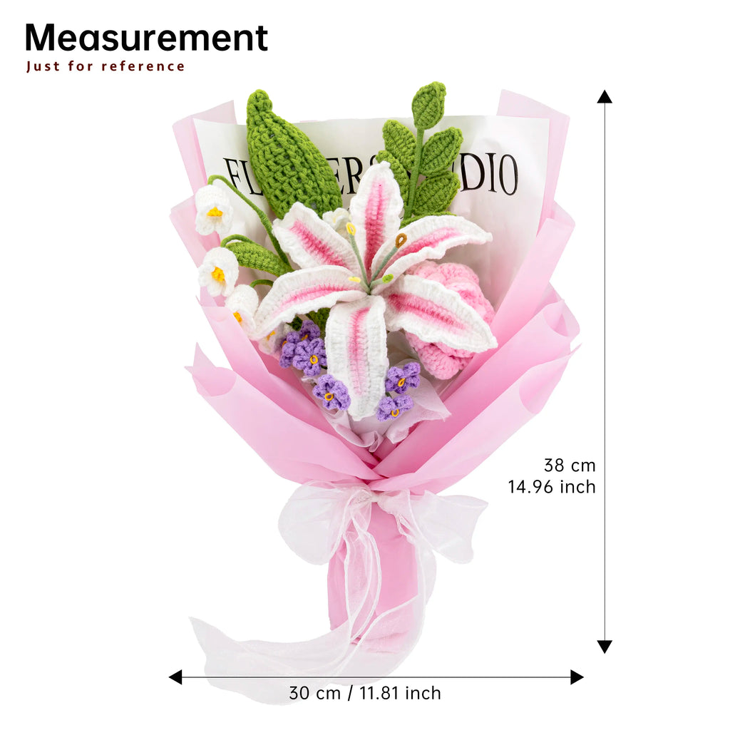 Crochet Pink & White Lily Rose Bouquet