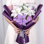 Dark Purple Crochet Lily Rose Lavender Bouquet