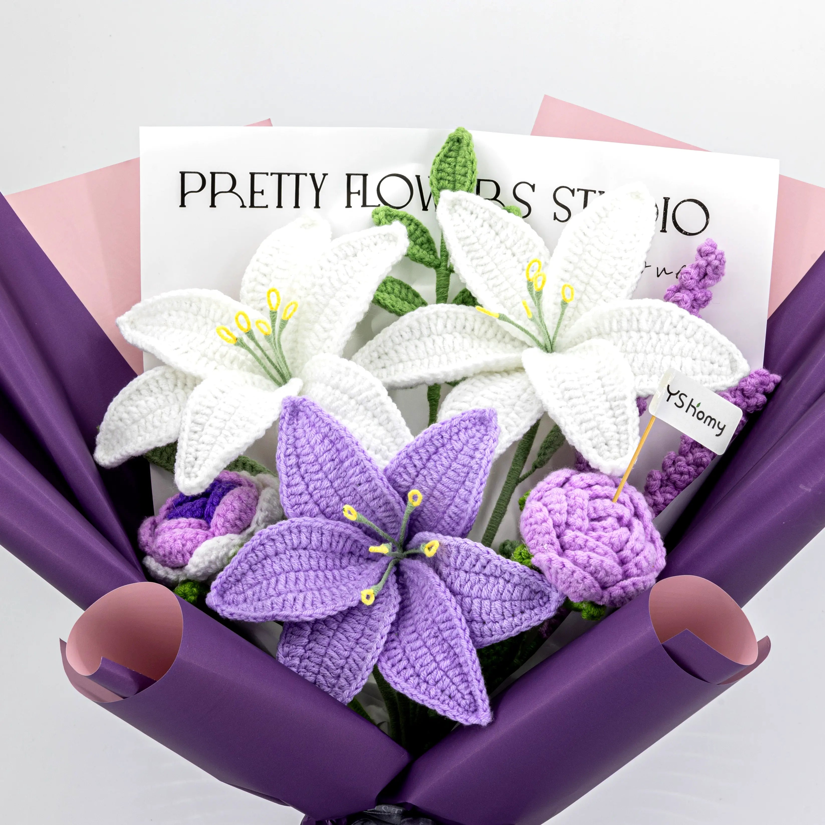 Dark Purple Crochet Lily Rose Lavender Bouquet