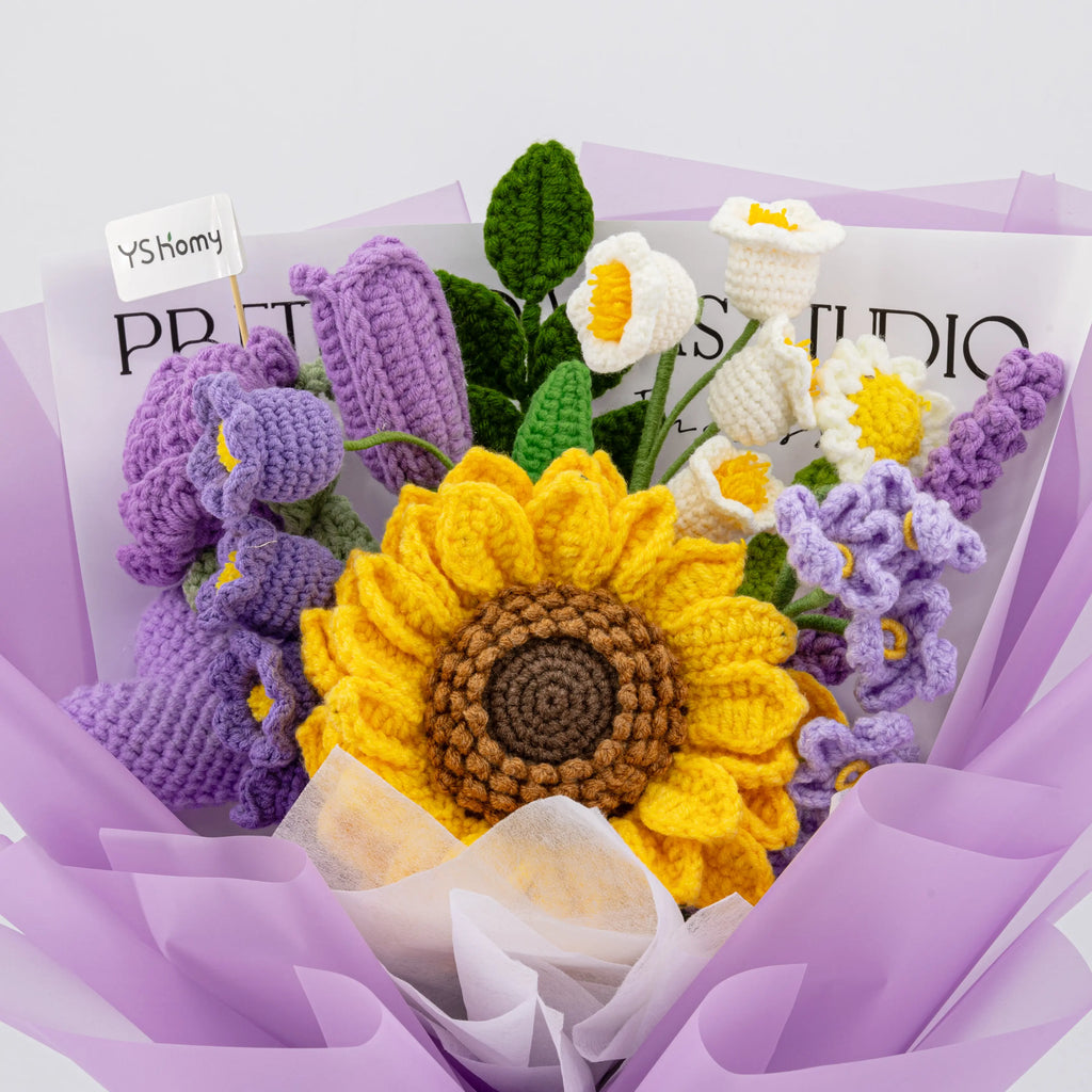 Purple Crochet Big Sunflower Tulip Rose Lavender Bouquet