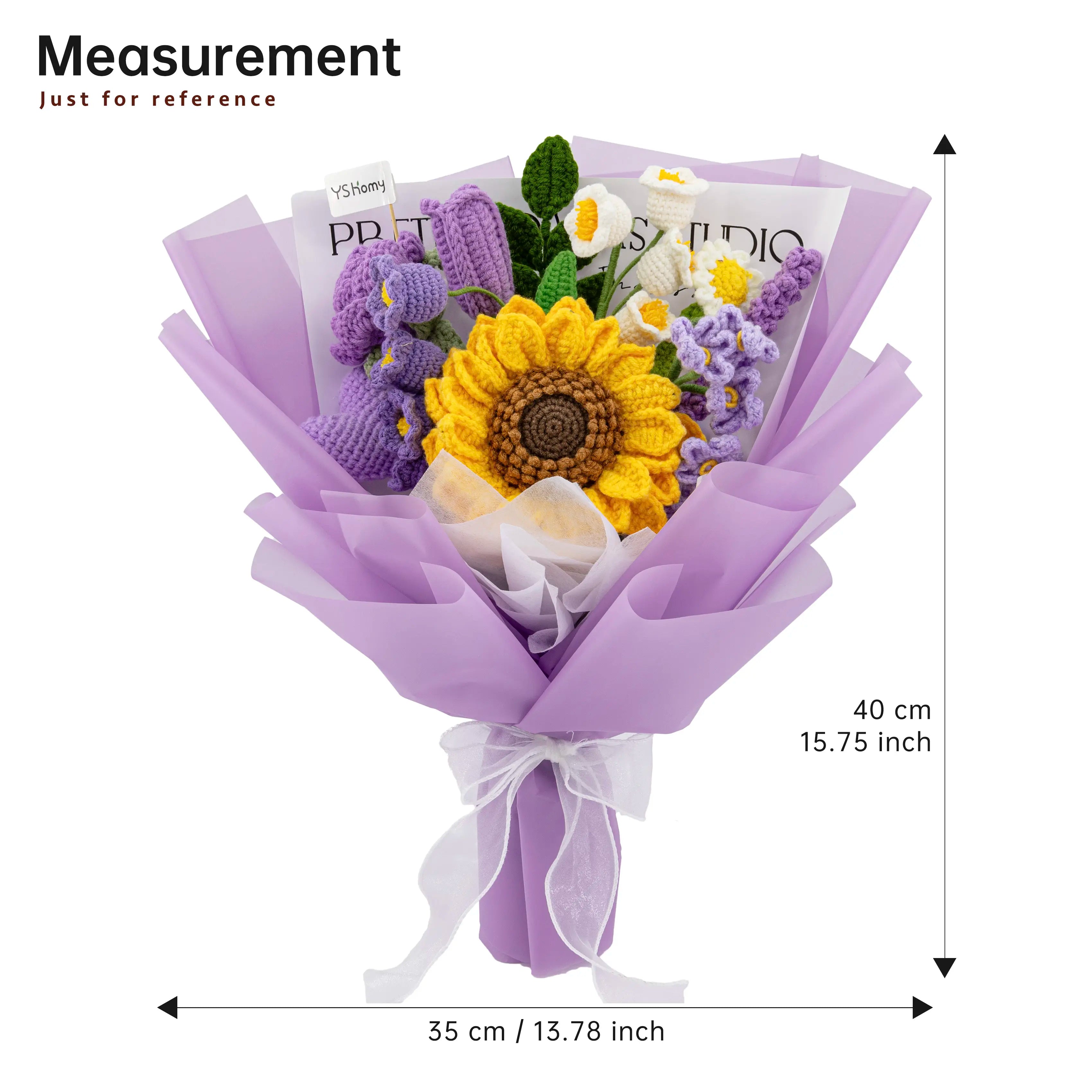 Purple Crochet Big Sunflower Tulip Rose Lavender Bouquet