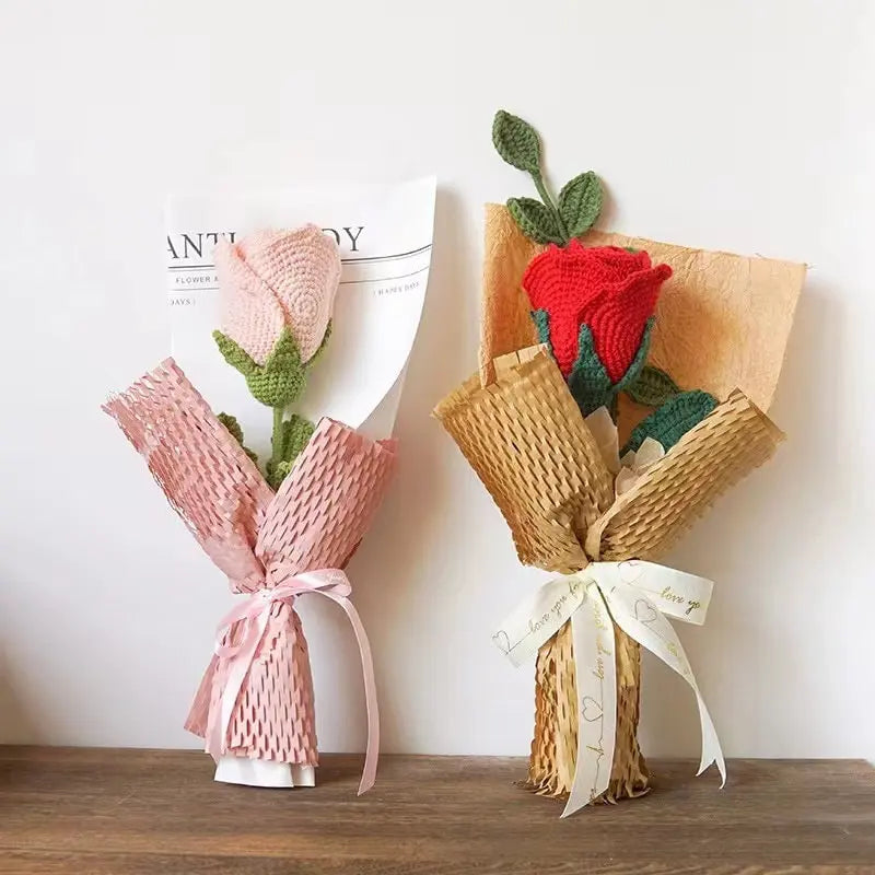 Crochet Cup-Shaped Rose Bouquet