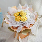 Round Crochet Yellow & White Rose Bouquet