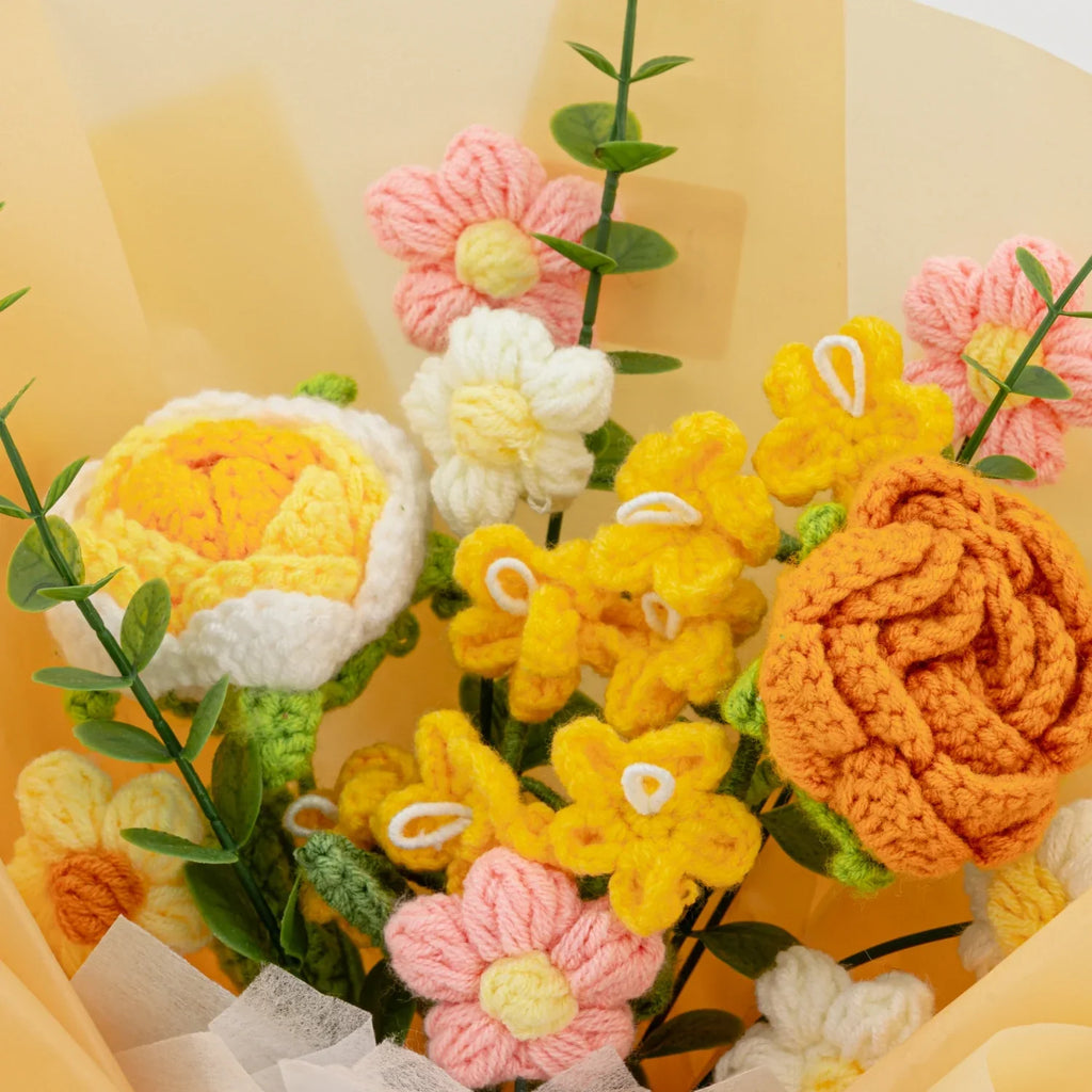 Crochet Yellow & Orange Rose Bouquet