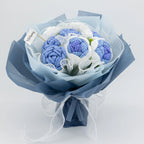 Round Crochet Blue & White Rose Bouquet