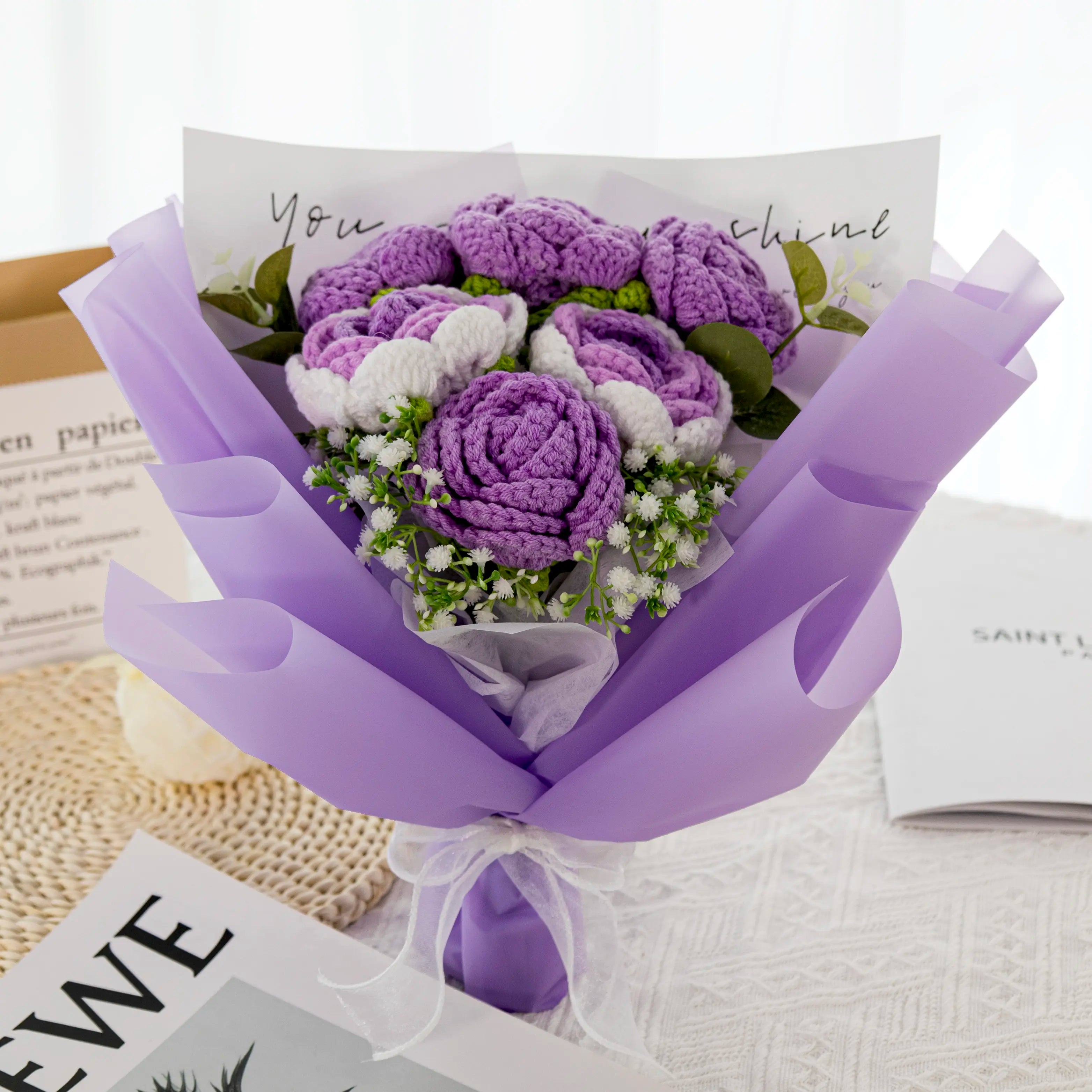 Crochet Purple Rose Bouquet