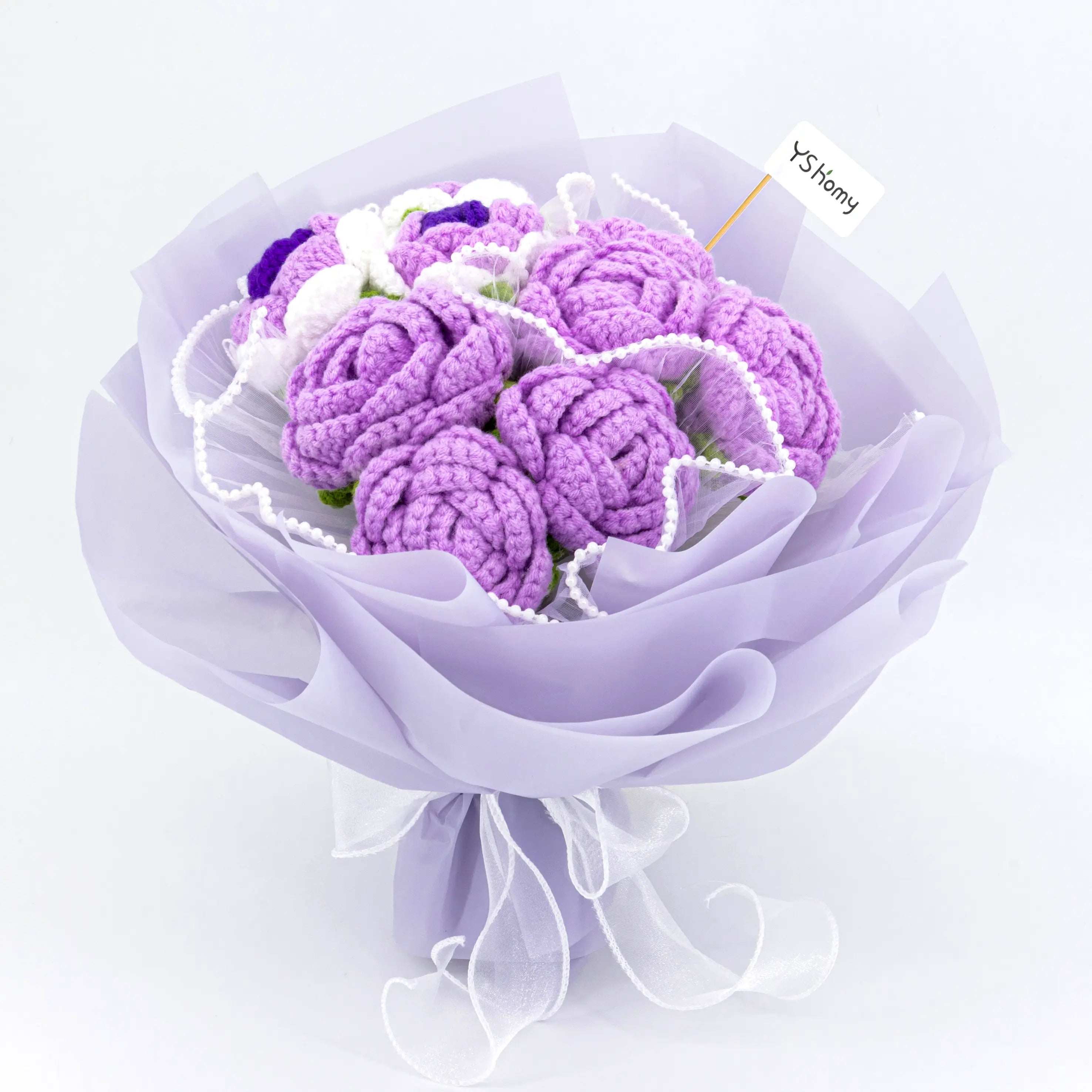 Round Crochet Purple Rose Bouquet