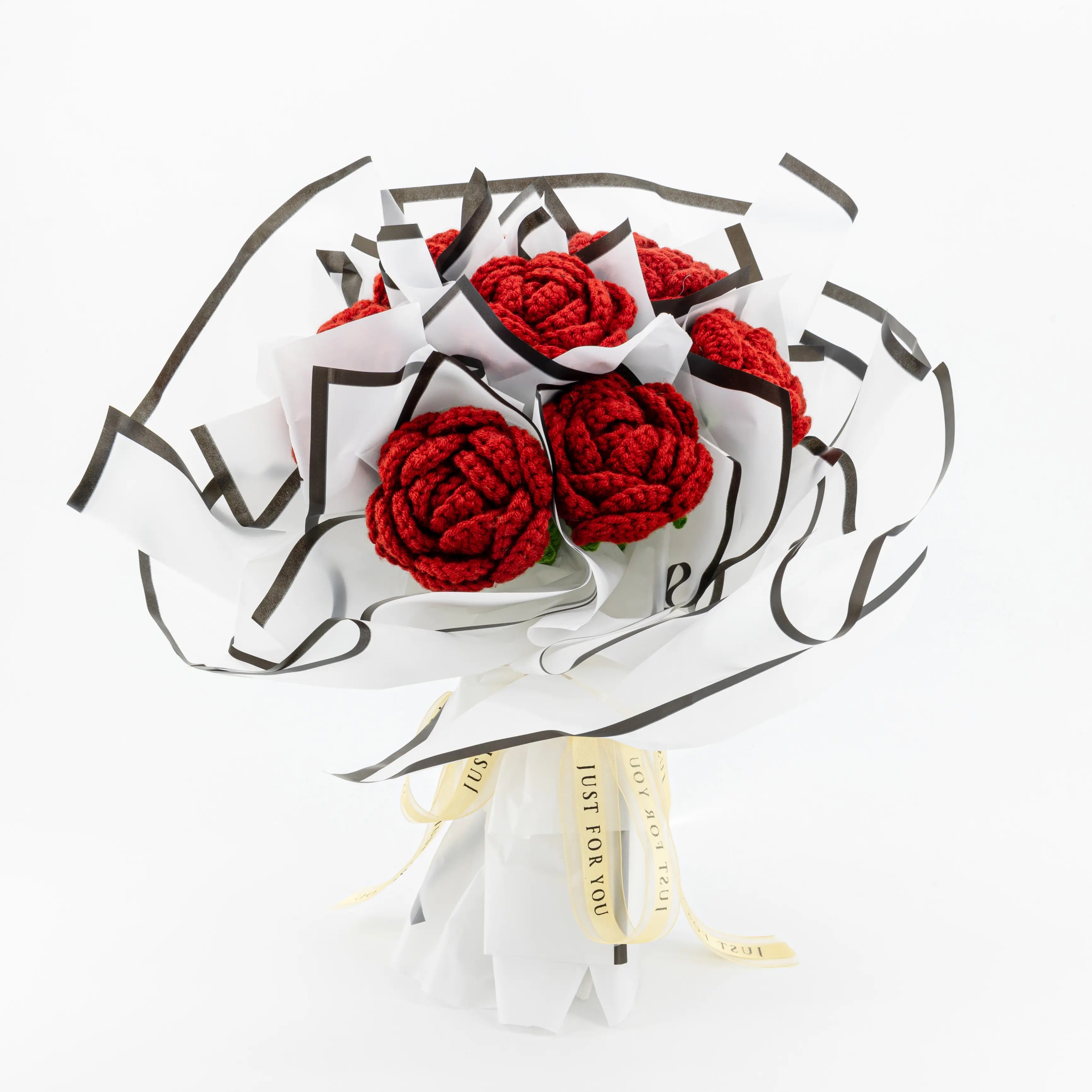 Round Crochet Red Rose Bouquet