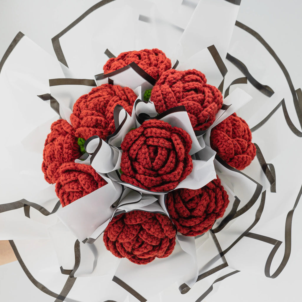 Round Crochet Red Rose Bouquet