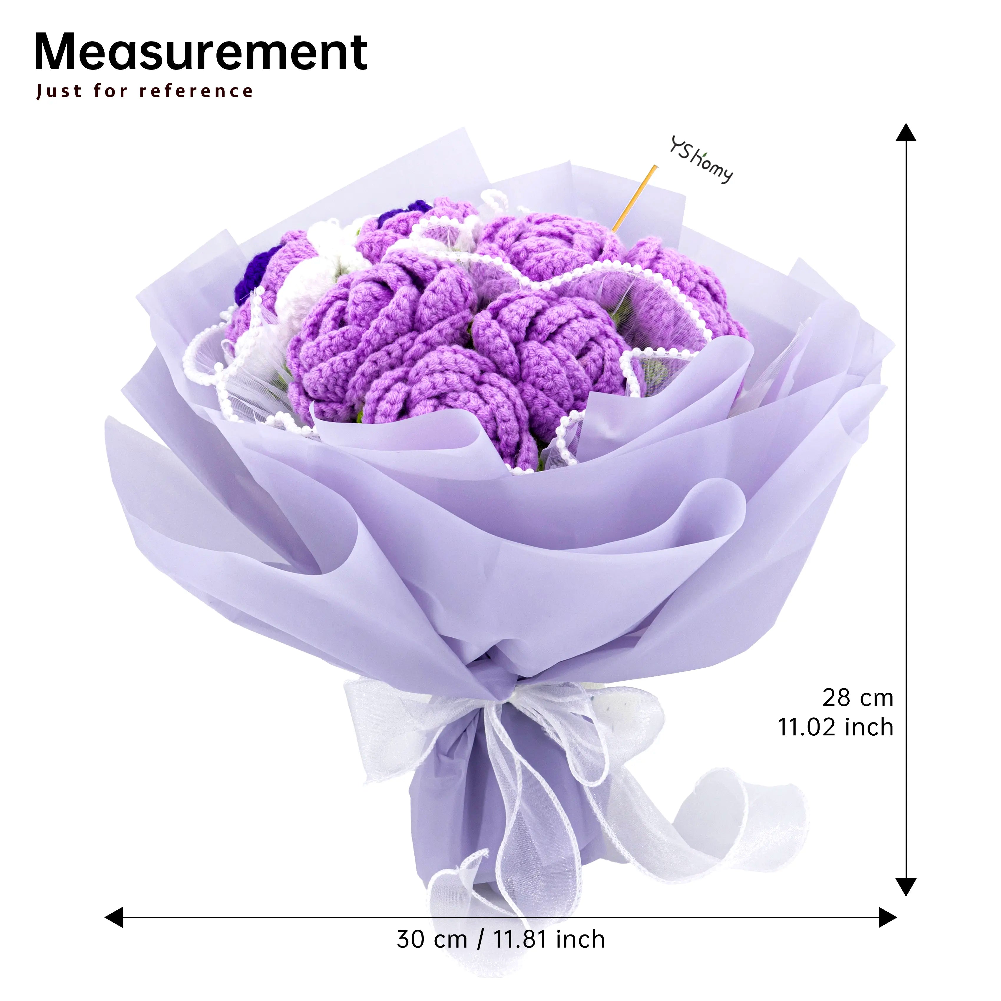 Round Crochet Purple Rose Bouquet