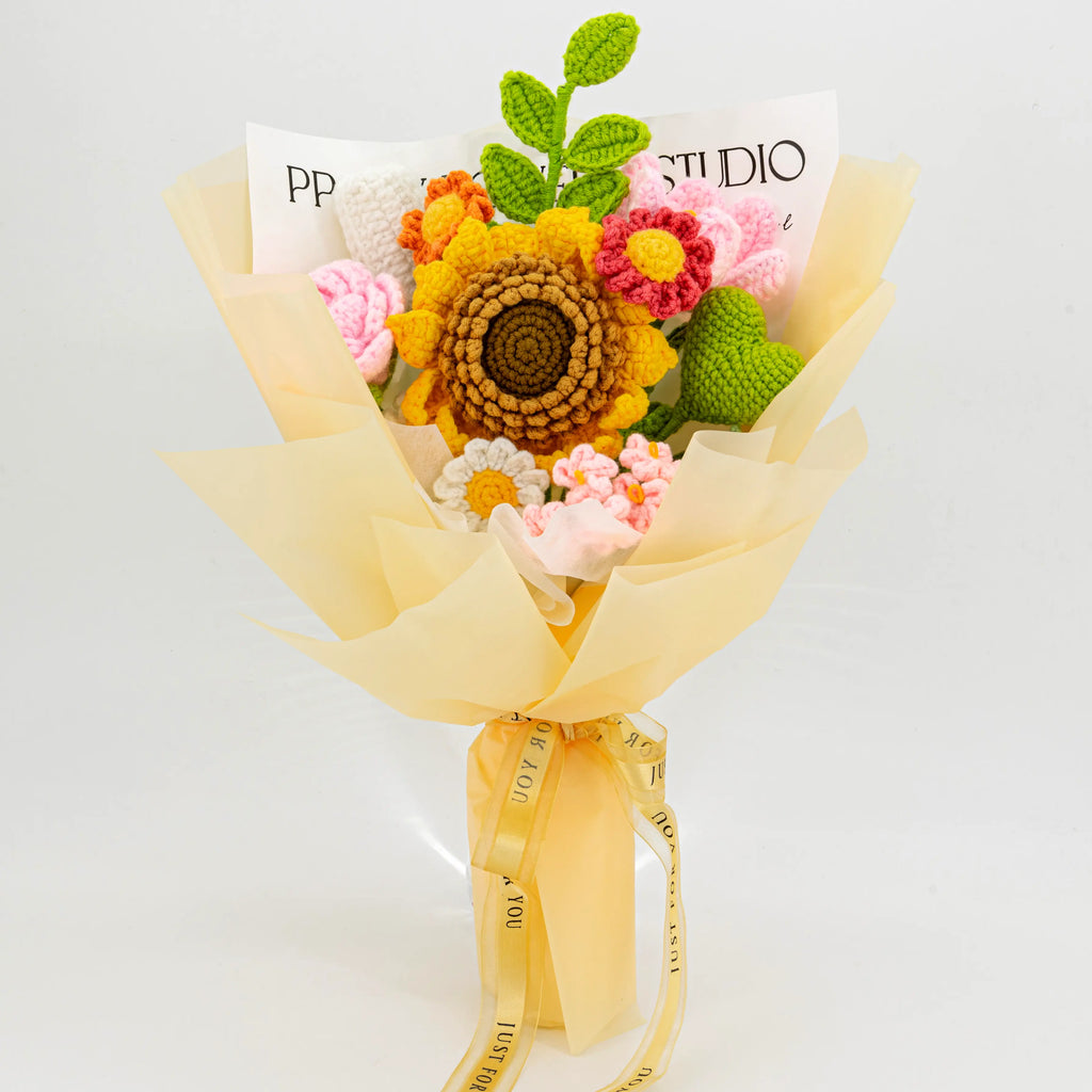 Yellow & Green Crochet Sunflower Rose Daisy Bouquet