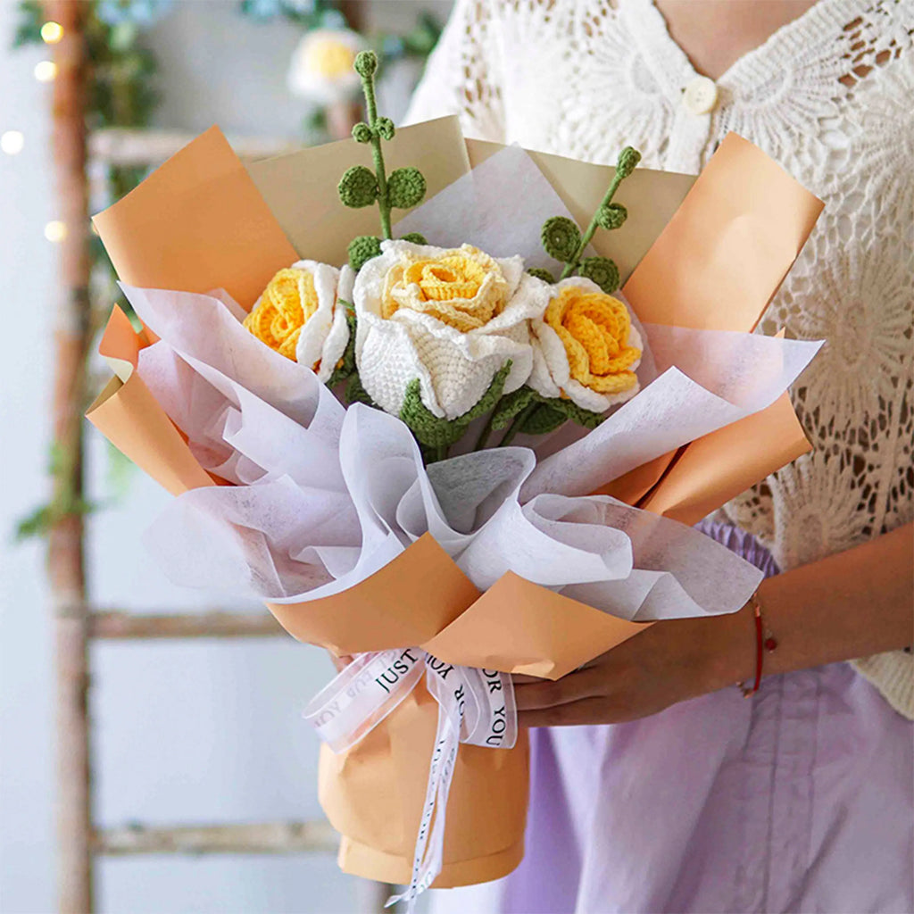 Crochet Big Thai Rose Bouquet-Yellow
