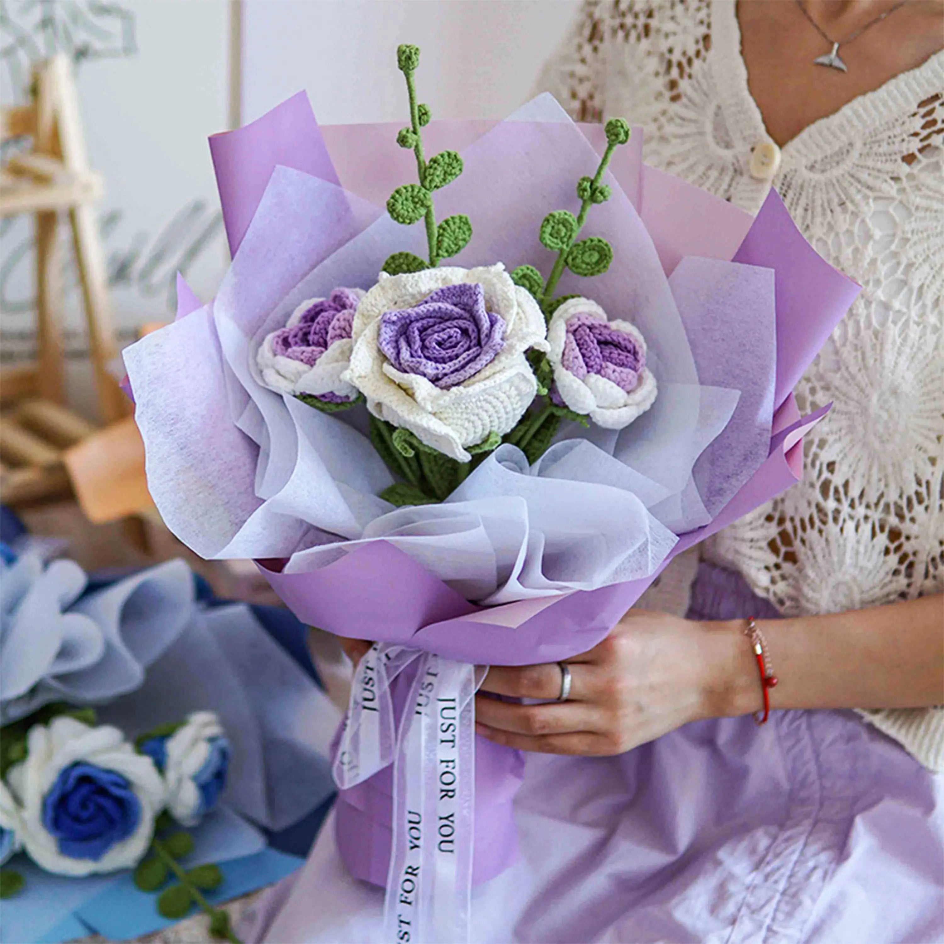 Crochet Big Thai Rose Bouquet-Purple