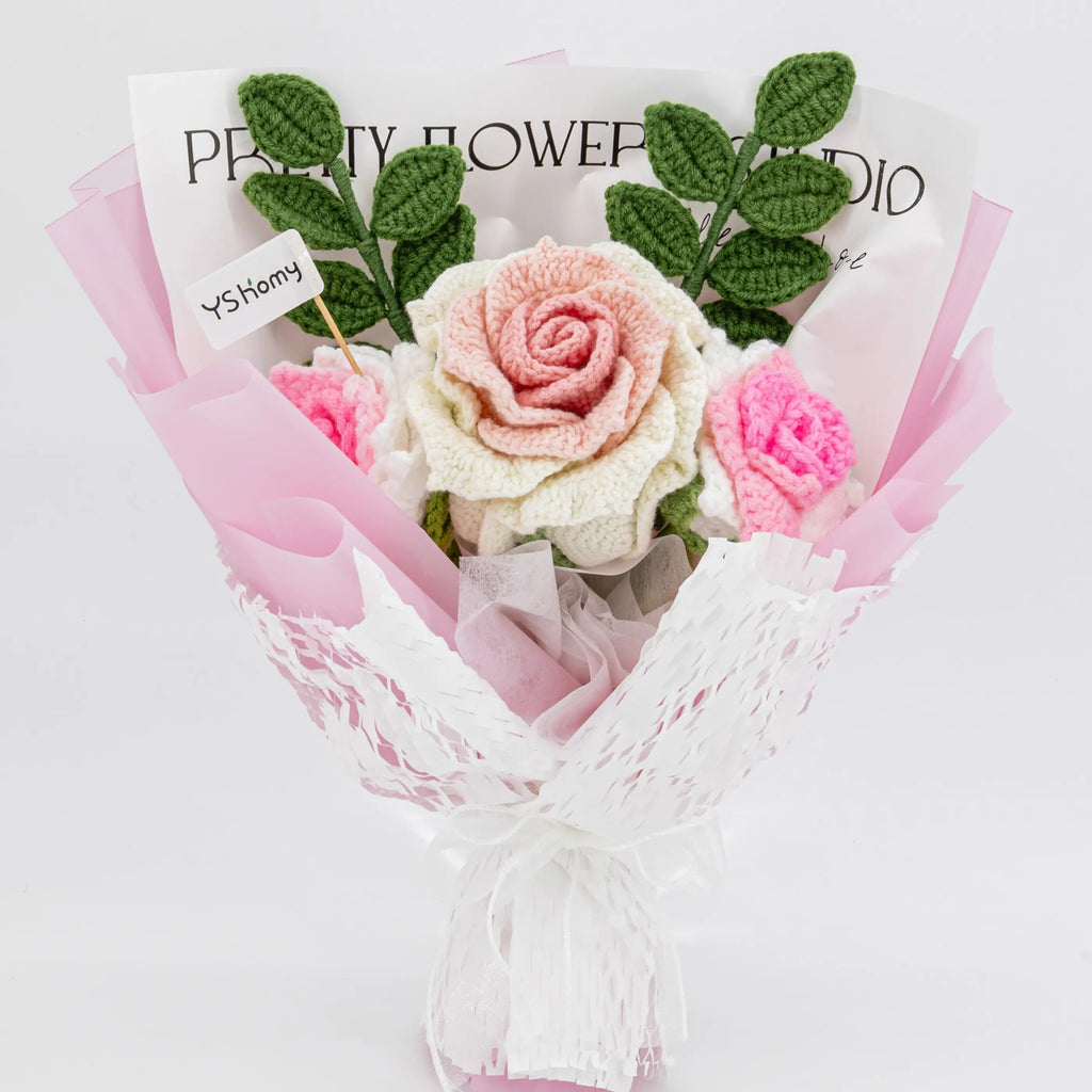 Crochet Big Thai Rose Bouquet-Pink