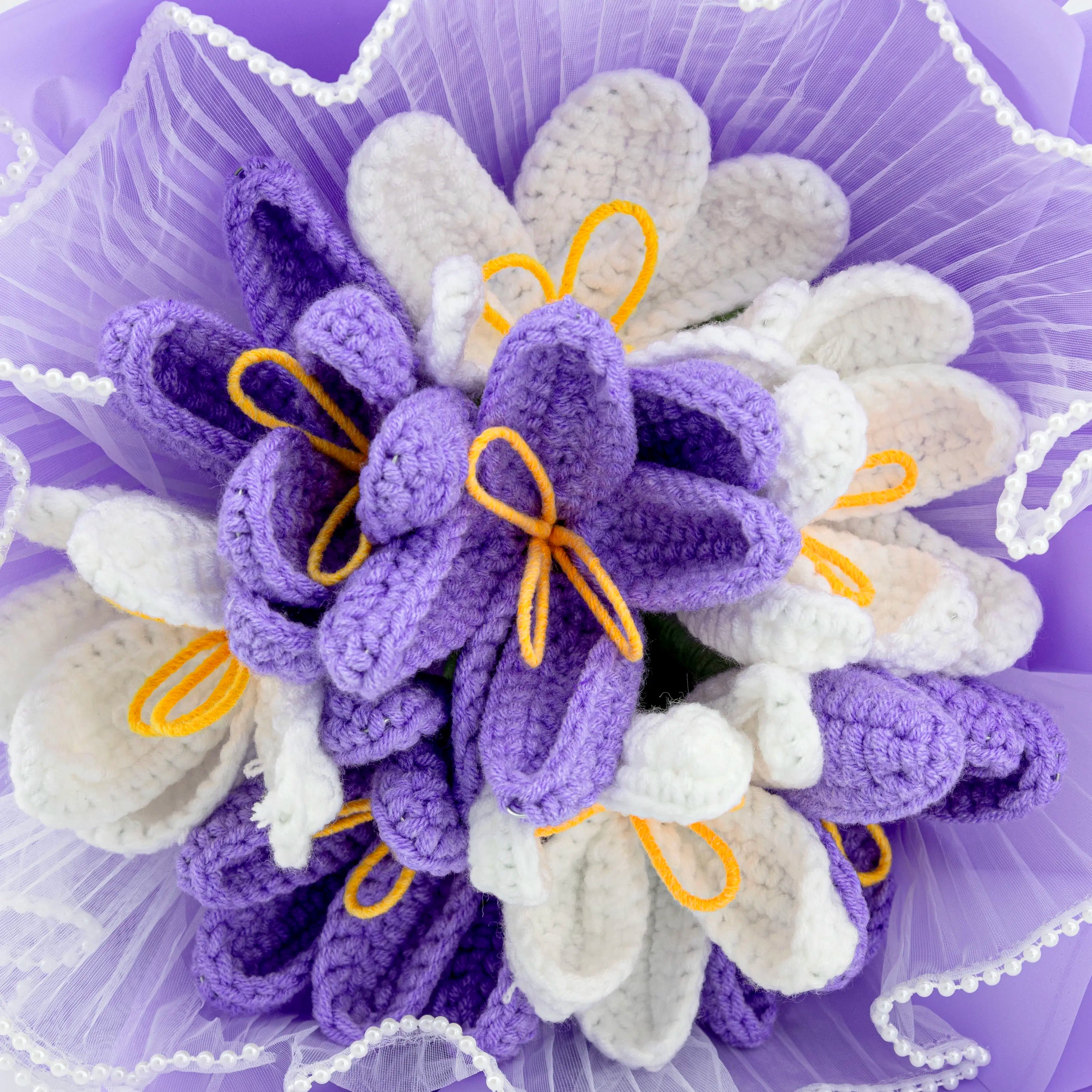 Crochet Purple & White Tulip Bouquet